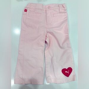 PUMA 12-18mos pink jeans / pants with heart, like new